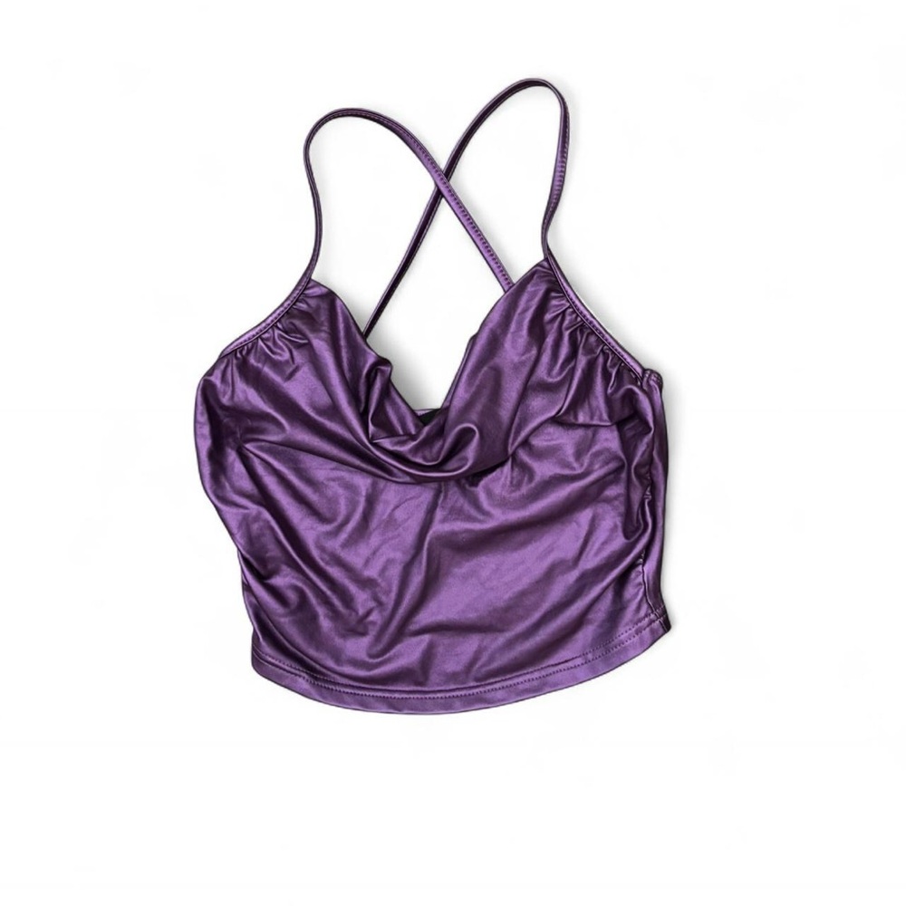 Purple Cowl Neck Crop Top